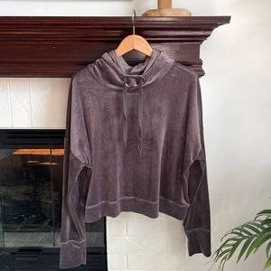 Offline by Aerie After Party Cowl Neck Velour Hoodie in Gray Brown L A3